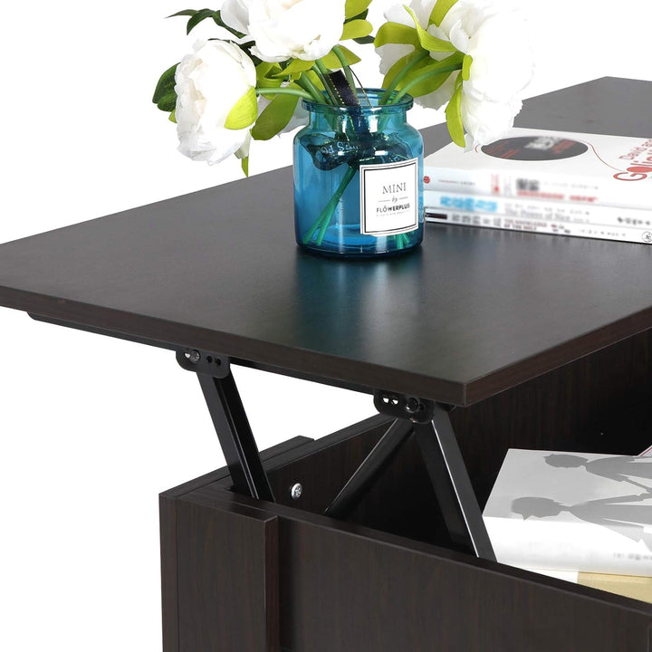 Modern Lift-Top Coffee Table with Hidden Compartment, Black