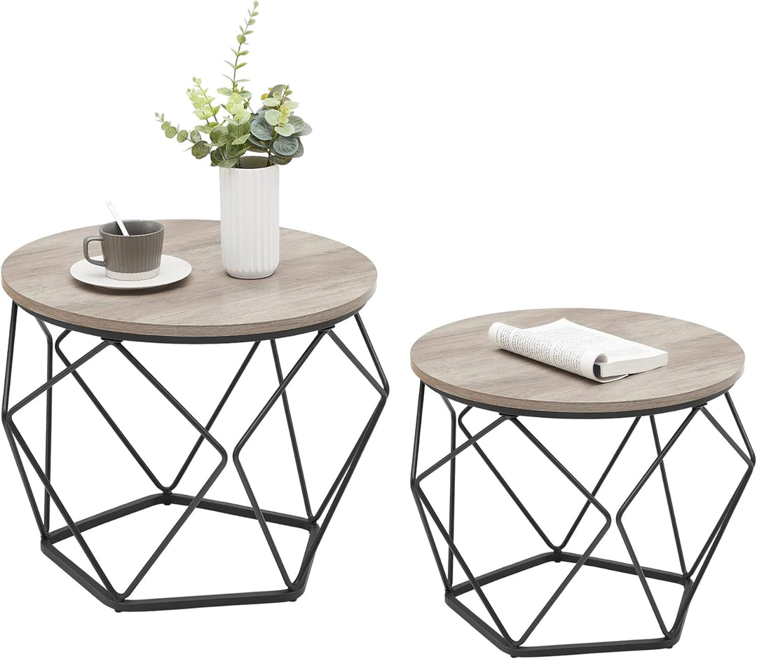 Versatile Small Coffee Table Set, Round Side Tables, Greige and Black