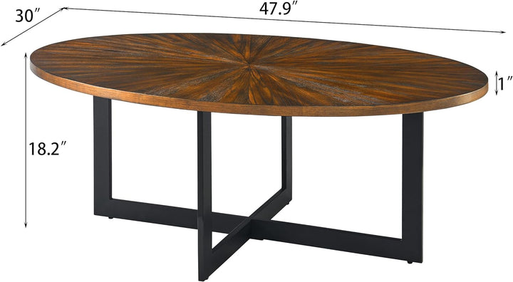 Solid Wood Oval Coffee Table, Rustic Brown Without Shelf