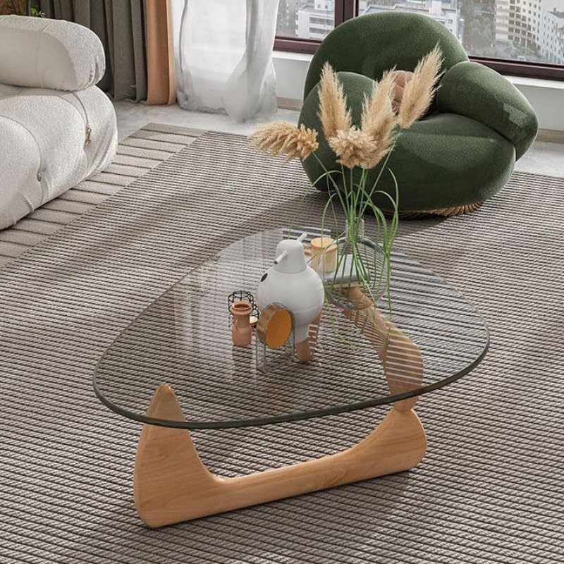 Triangle Glass Coffee Table, Mid-Century Modern End Table, Transparent