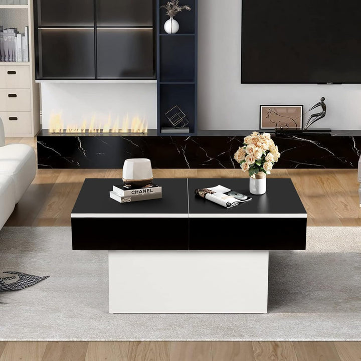 Modern Extendable Coffee Table w/ Storage, High Gloss Black