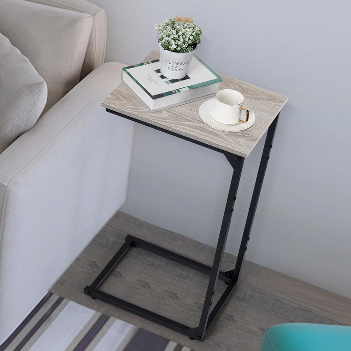 C Shaped End Table Set of 2, Sofa Snack Tray