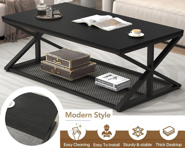 Versatile Black Oak Coffee Table with Storage, Modern Rectangular