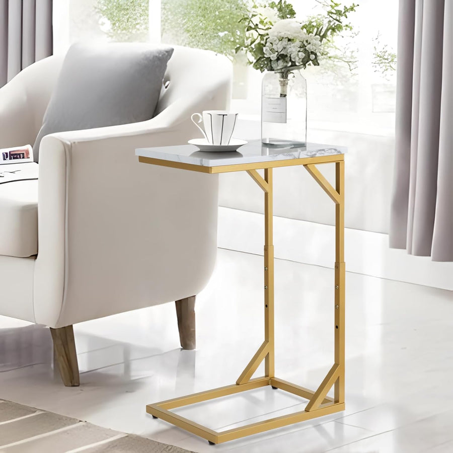 C-Shaped End Table for Couch Sofa Bedside TV Tray