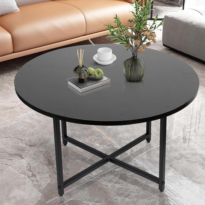 Round Coffee Table - Stylish Modern Small Coffee Table, Black