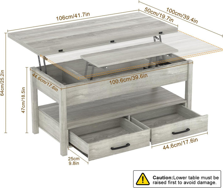 Versatile 3-in-1 Coffee Table with Storage, Grey