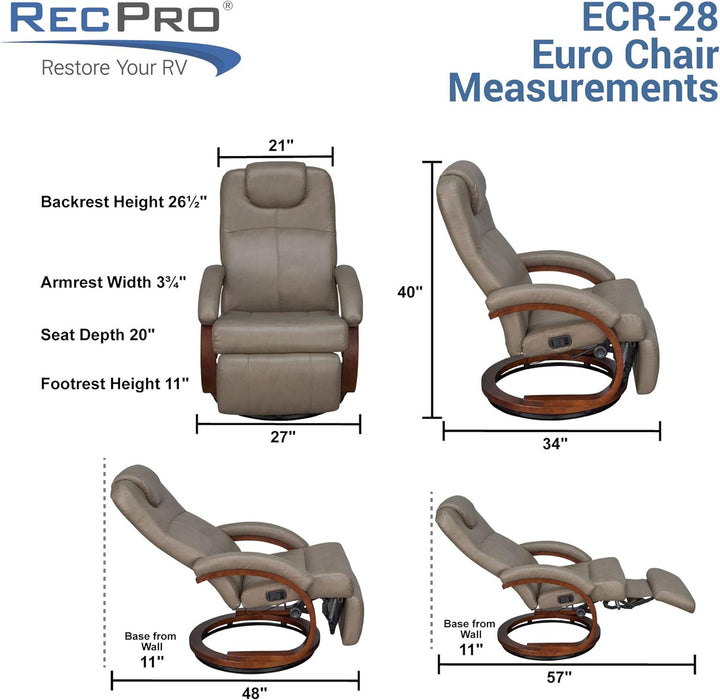 Charles 28" RV Euro Chair Recliner Modern (2, Toffee)