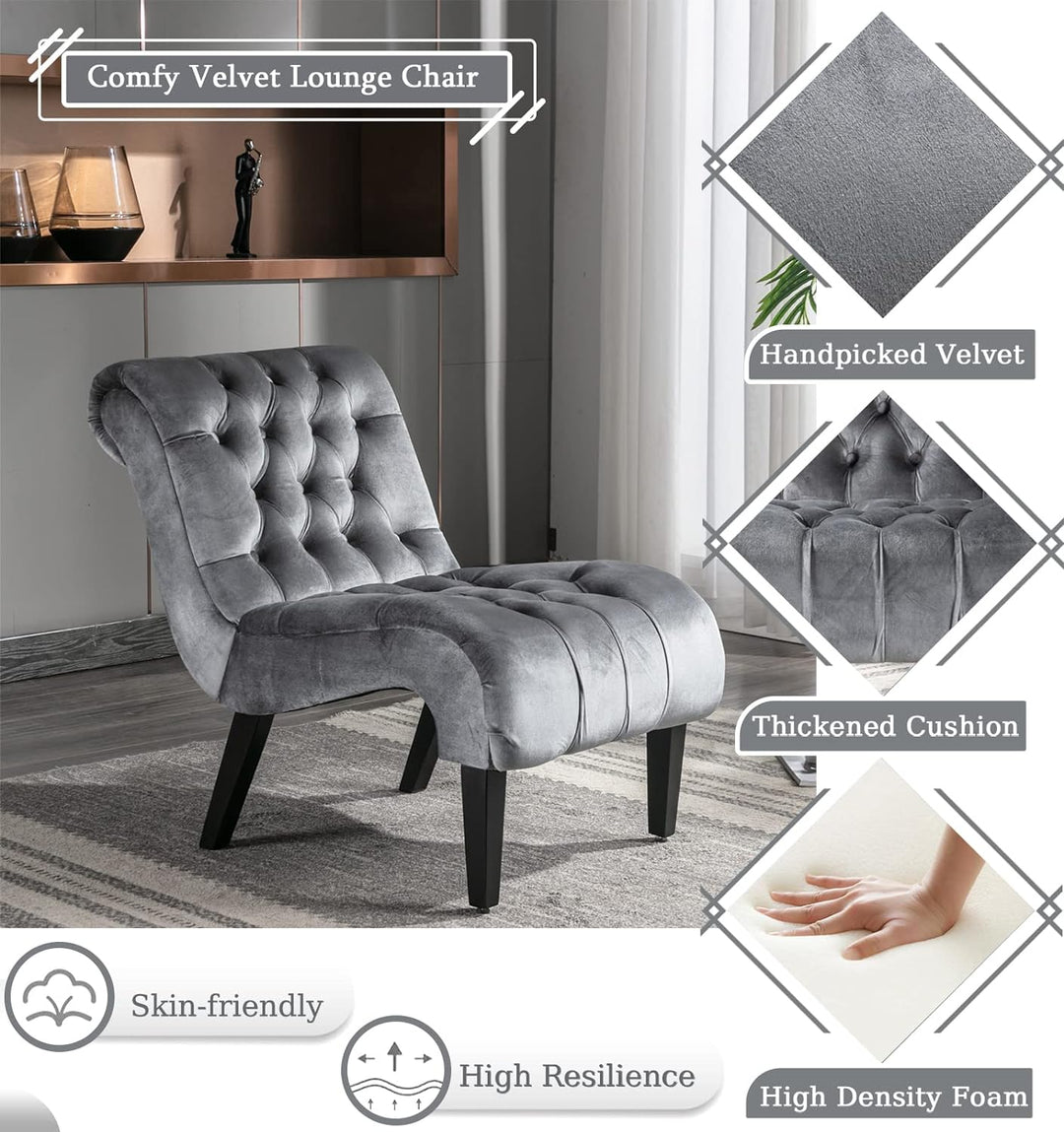 Comfy Velvet Accent Chair, Modern Lounge Chair Silver