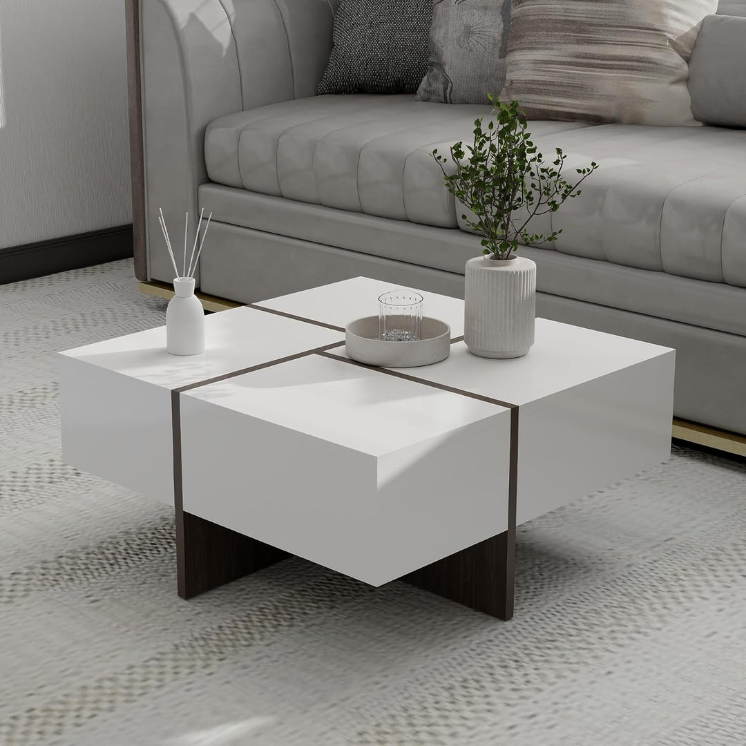 Modern White Coffee Table, Durable Particle Board, Waterproof, Pr4