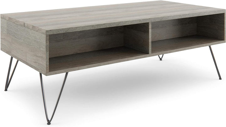 Solid Mango Wood and Metal Industrial Lift Top Coffee Table, Grey