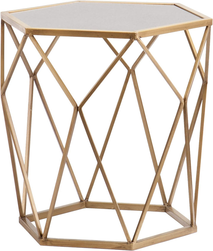 Joelle Geometric Accent Table, Soft Gold, Antique Mirror