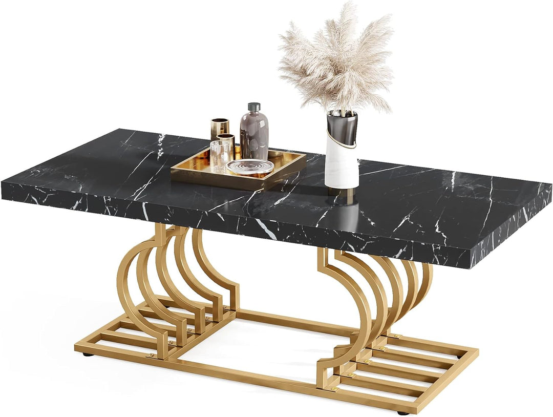 Modern Faux Marble Coffee Table, Black/Gold