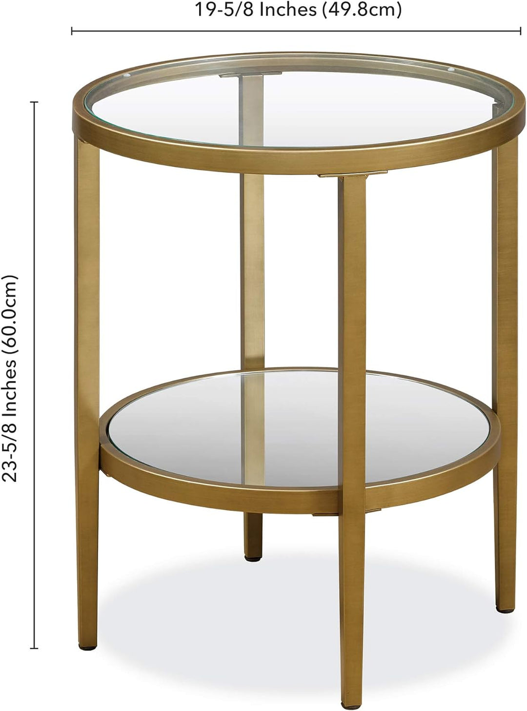 Elegant Round Side Table with Mirror Shelf, Antique Brass