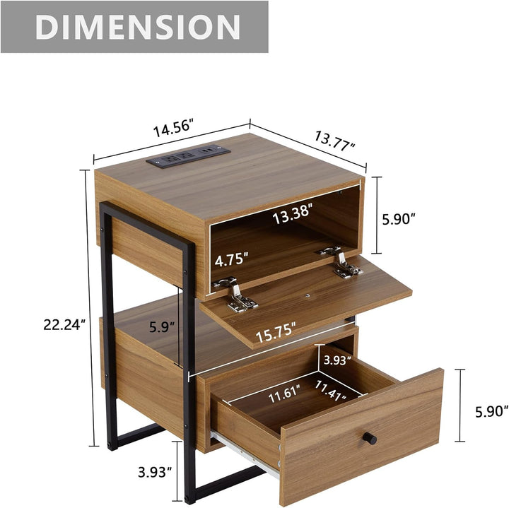 Nightstand Set of 2, USB Ports Outlets, Natural