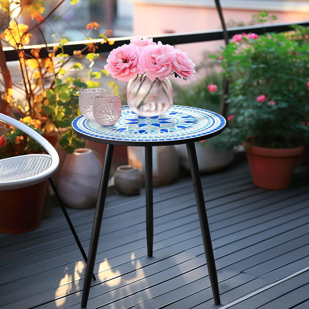 Round Accent End Table, 16" Ceramic Tile Top, Metal