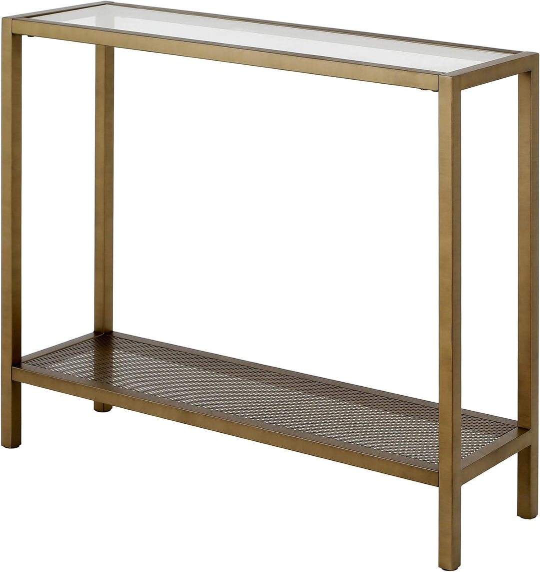 Rectangular Console Table, Brass Finish, Entryway Accent