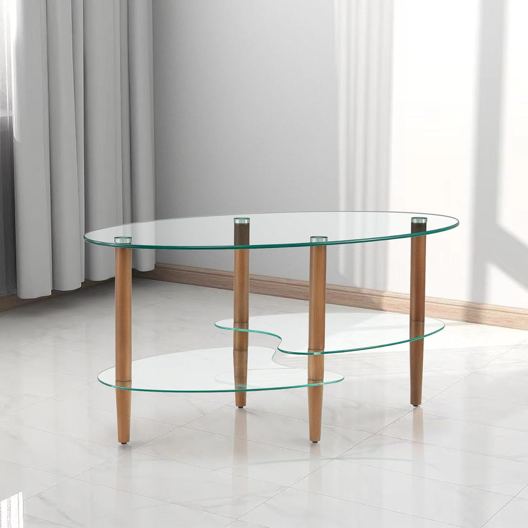 Modern Oval Glass Coffee Table, Transparent