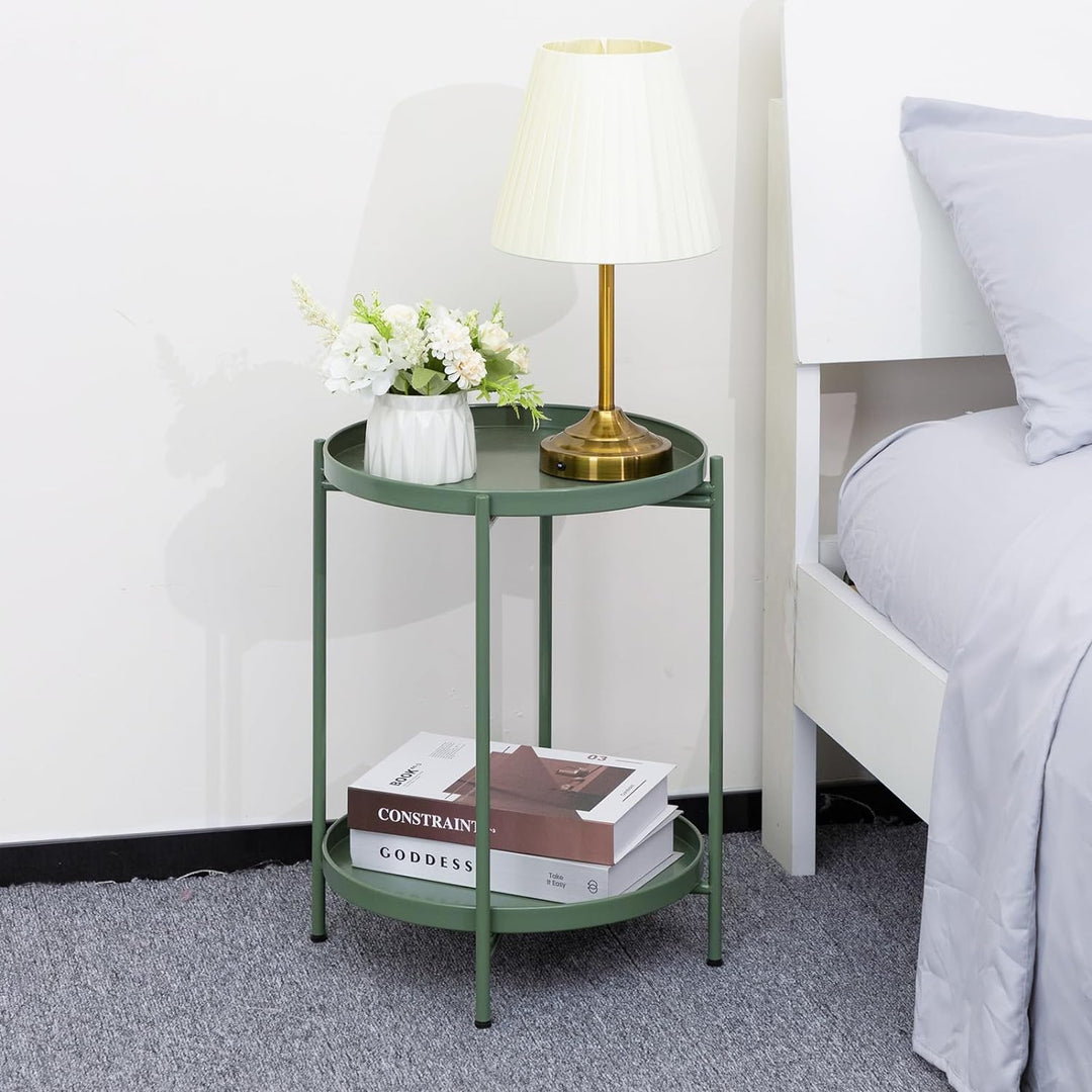 2-Tier Round Metal End Table, Matcha Green