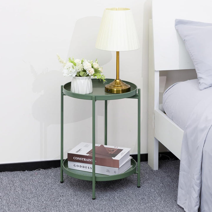 2-Tier Round Metal End Table, Matcha Green