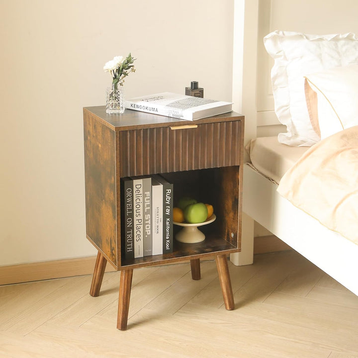 Mid Century Modern Nightstand, Wood Bedside Table