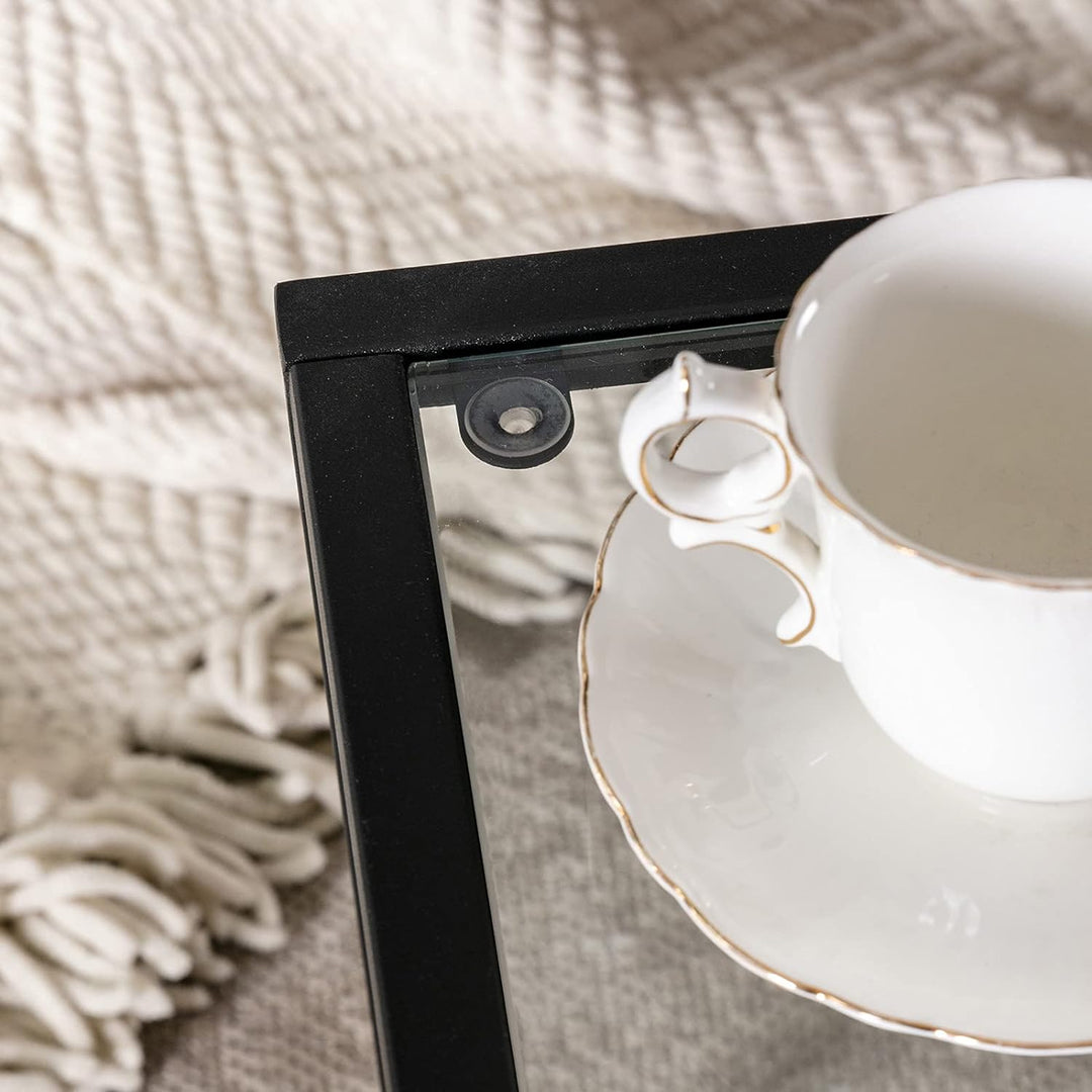 Metal Glass Coffee Table, Black Accent