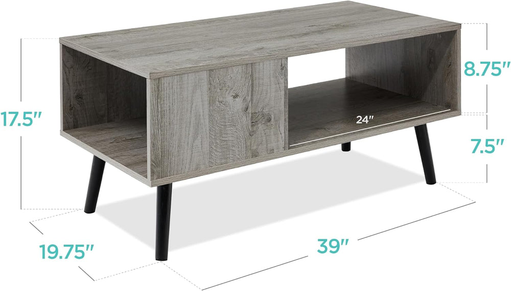 Wooden Mid-Century Modern Coffee Table, Accent Furniture, Open Shelf, Gray