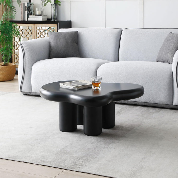 Modern Black Coffee Table, Fiberglass Cloud-Shape, 35.4''-black