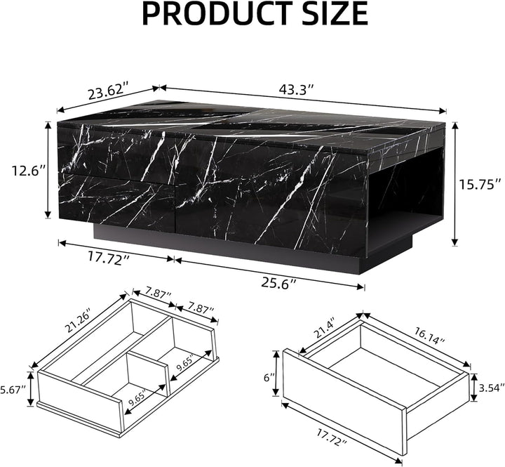 LED Coffee Table, 43" UV High Gloss Modern Center Table, Jet Black