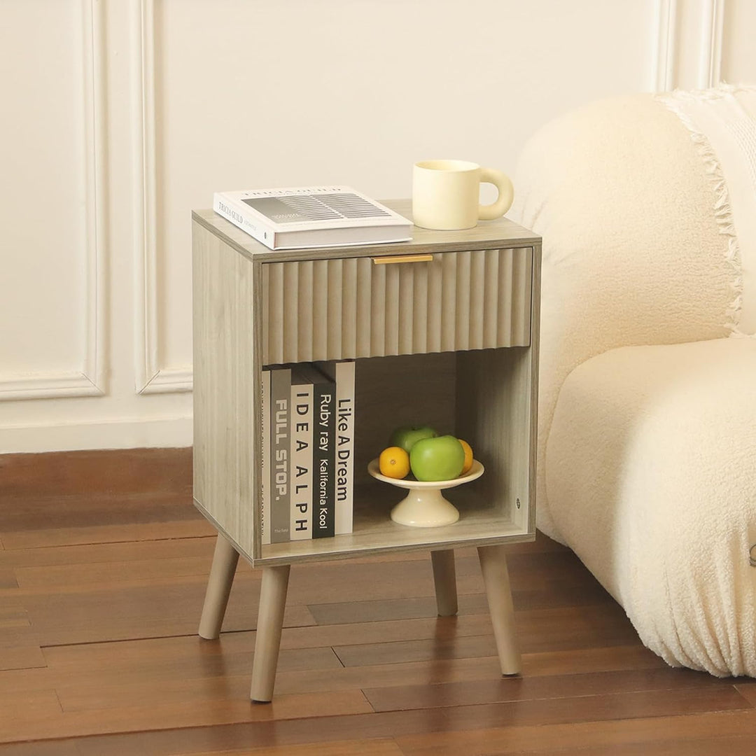 Mid Century Modern Nightstand, Wood Bedside Table w/ Drawer