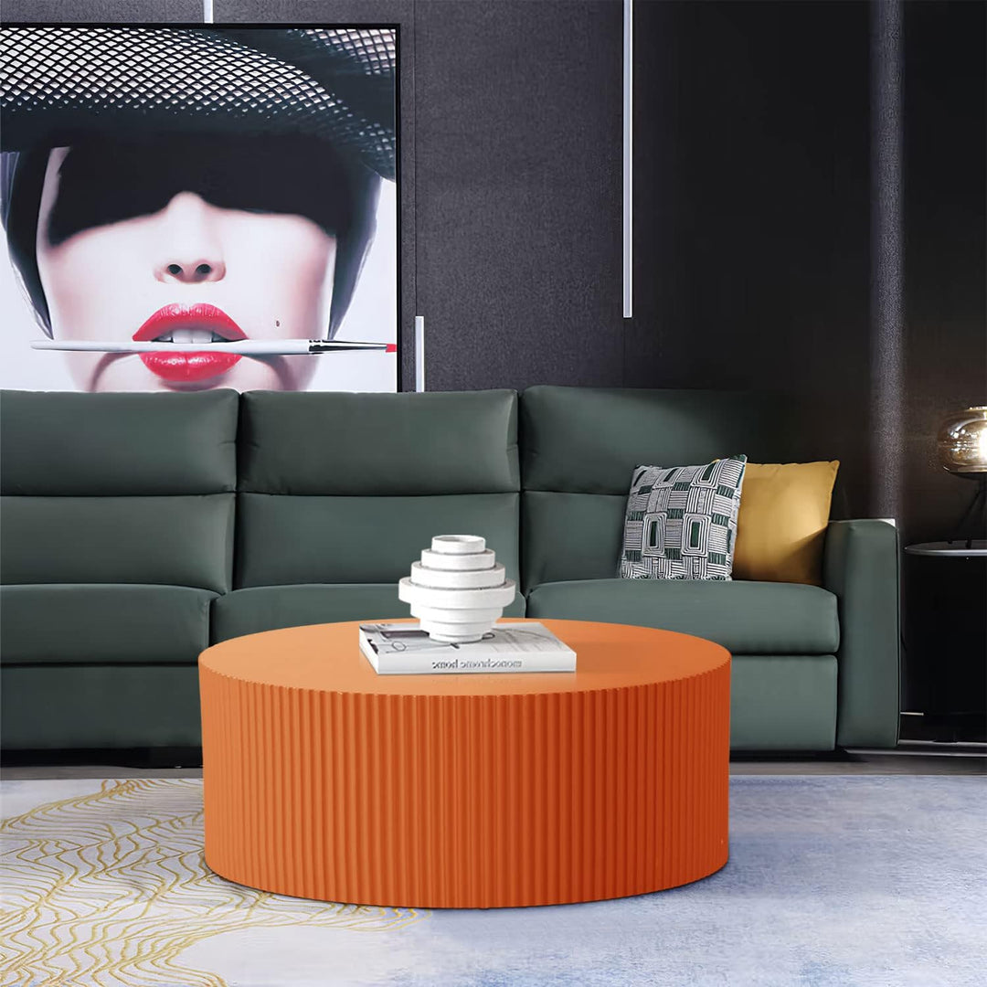 Round Coffee Table for Living Room, Large Circle Coffee Tables (Matte Orange)