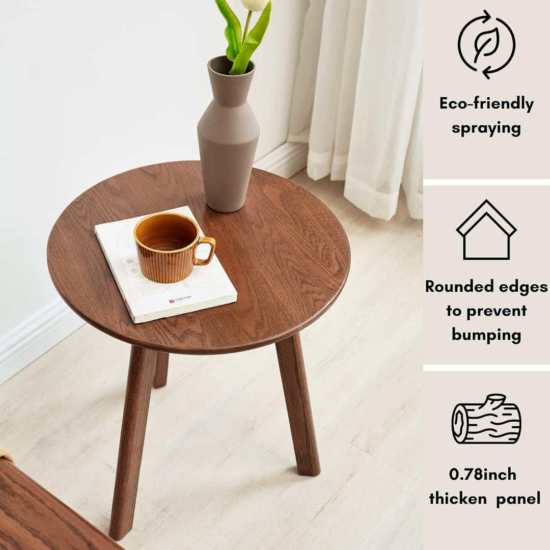 Round Side Table - 100 percent Natural Solid Wood - 3 Legged