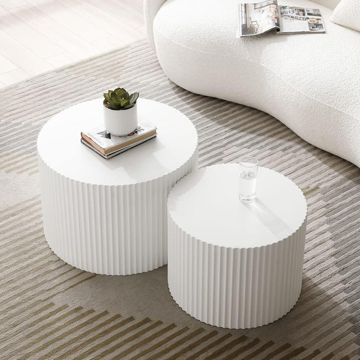 Elegant Contemporary Round Coffee Table Set, White