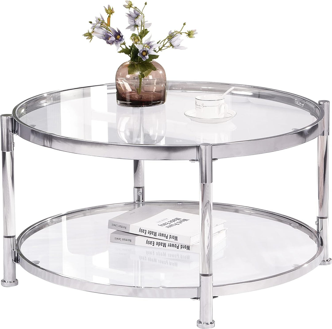 Acrylic Glass Coffee Table, Round with Metal Frame - Chrome