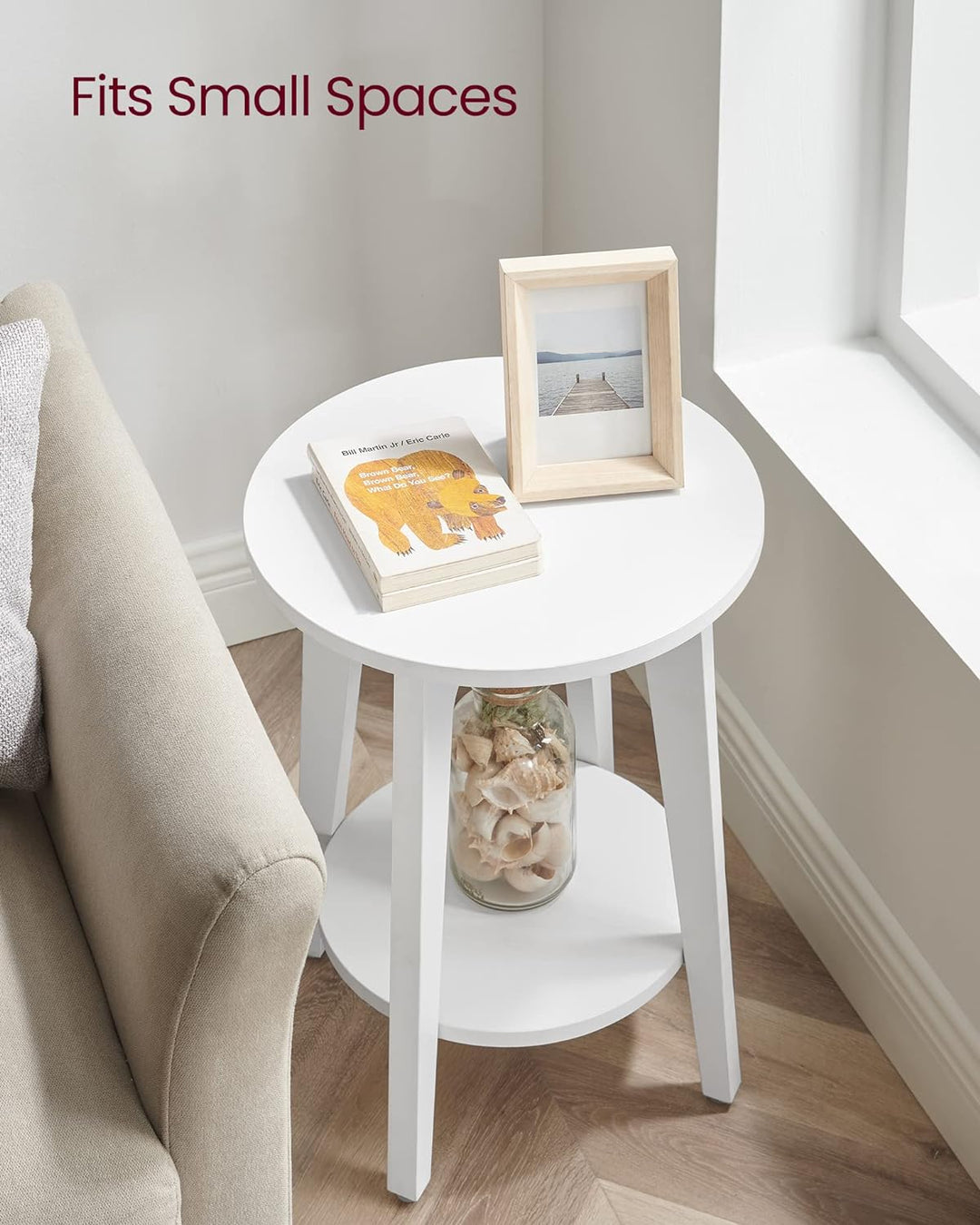 Round Side Table, End Table, Nightstand, White