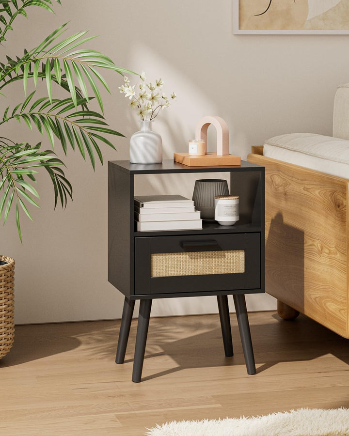 Rattan Nightstand, Side Table with Hand Made Drawers