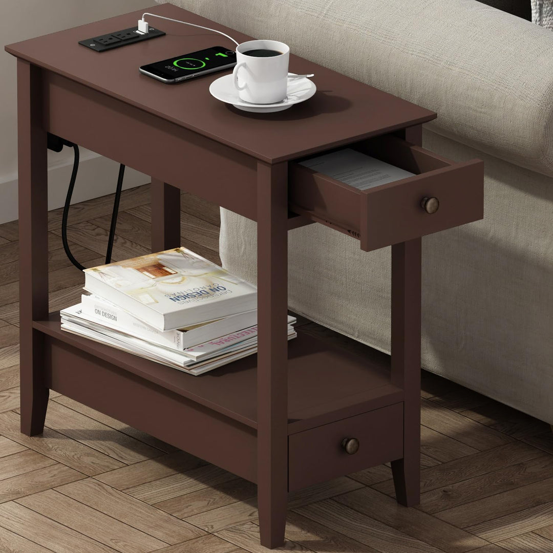 Side Table w/ Charging Station, 2-Drawer Nightstand