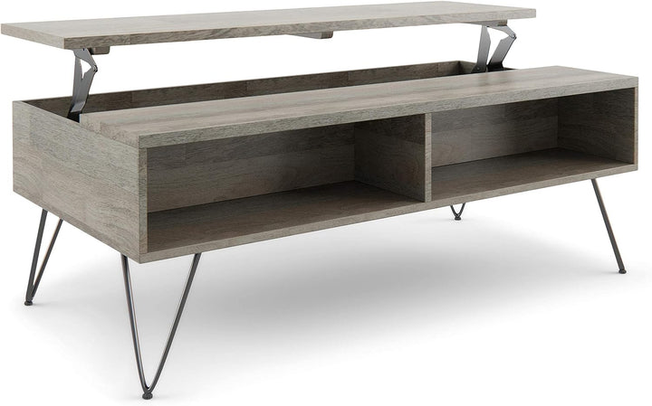 Solid Mango Wood and Metal Industrial Lift Top Coffee Table, Grey