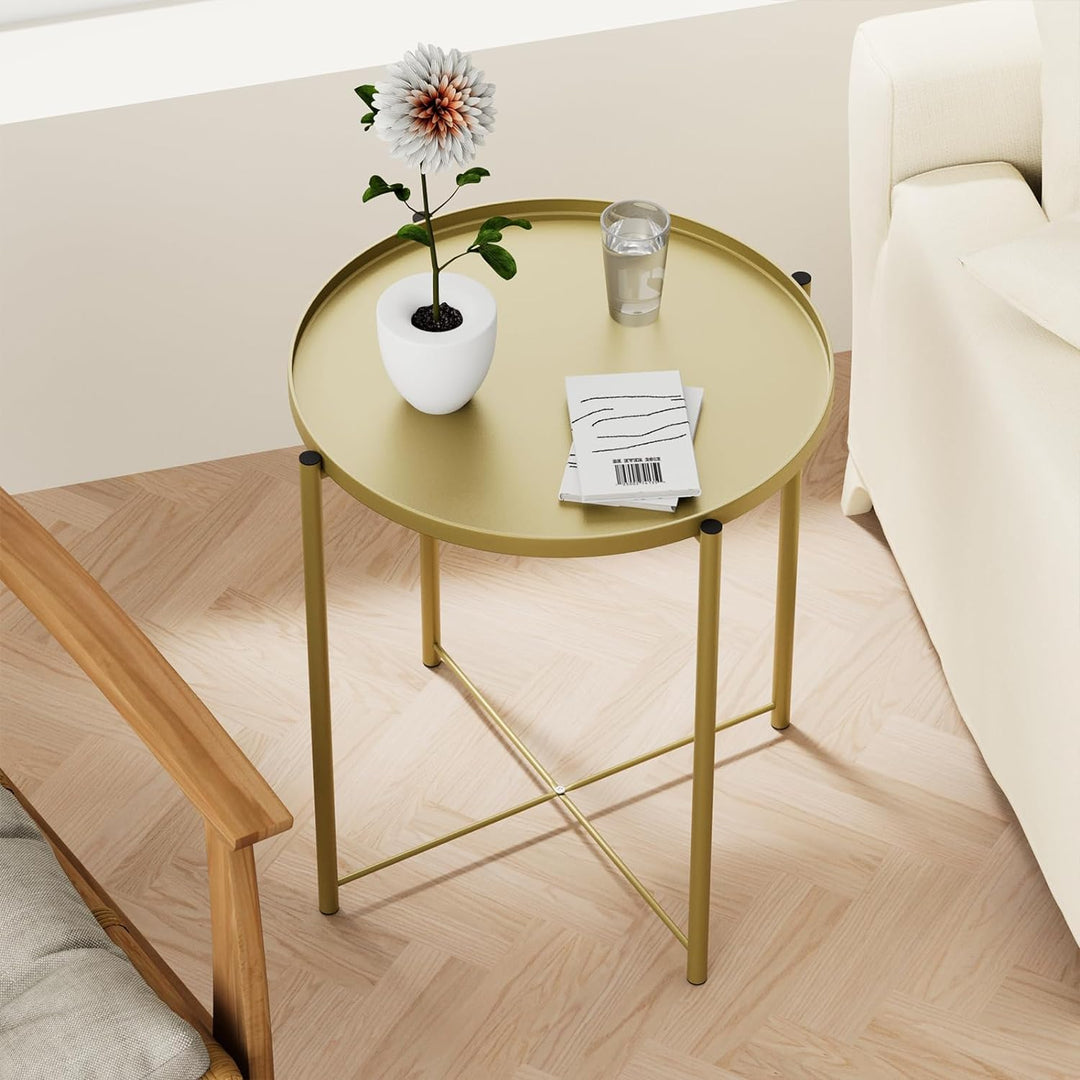 Metal Side Table, Gold End Table for Small Spaces