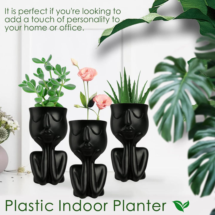 Unique Face Planter | Indoor and Outdoor Head Pot Designs for Succulents and Seeds, Black