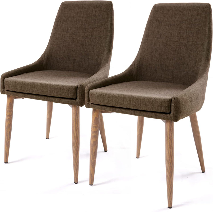 Brown Linen Dining Chairs, Set of 2