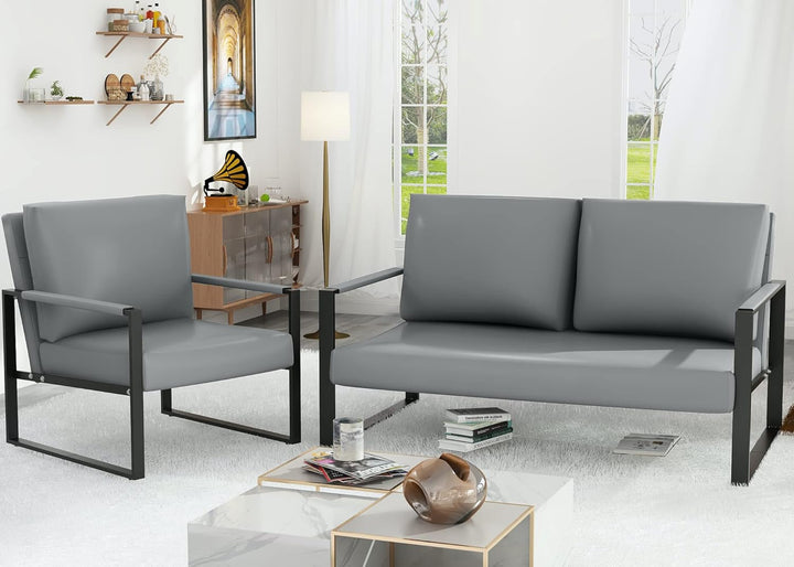 Mid-Century Retro Modern Living Room Sofa Set, Grey-c