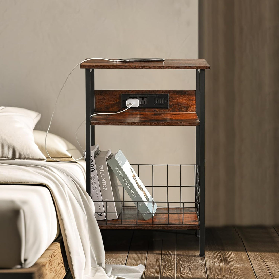 End Tables Living Room - Nightstand with Charging