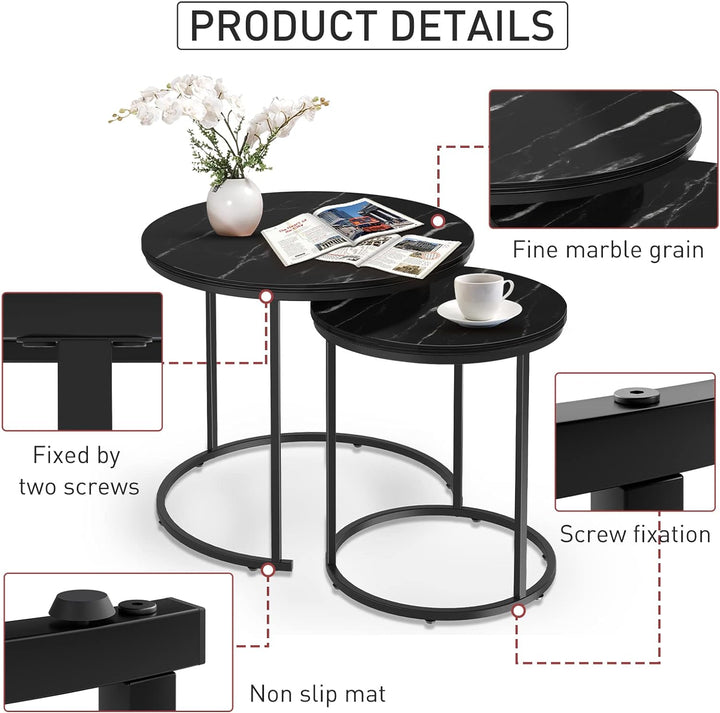 Black Marble Nesting Coffee Table Sets Side End Table