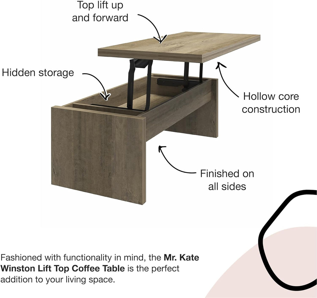 Mr. Kate Winston Lift Top Coffee Table, Rustic Oak