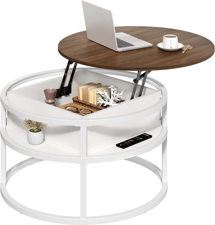 Lift Top Coffee Table with Hidden Storage, Modern Round Center Table