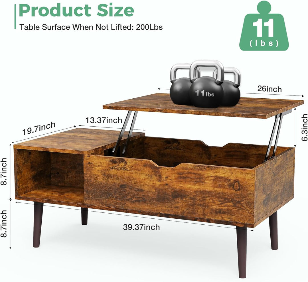 Lift Top Coffee Tables with Hidden Storage, Rustic Brown