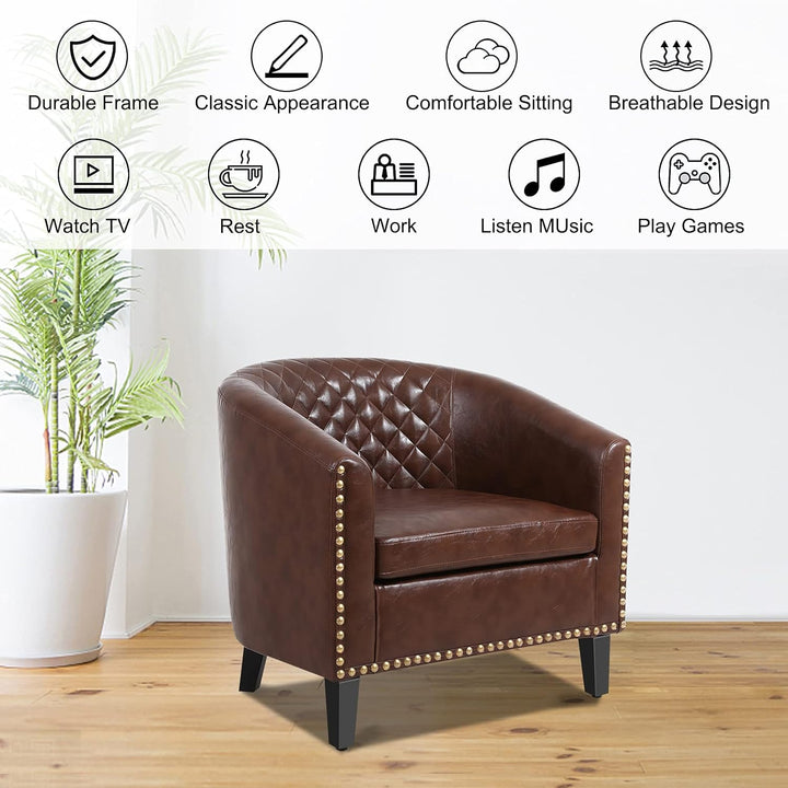 Armchair Barrel Club Chair,Modern PU Leather Accent