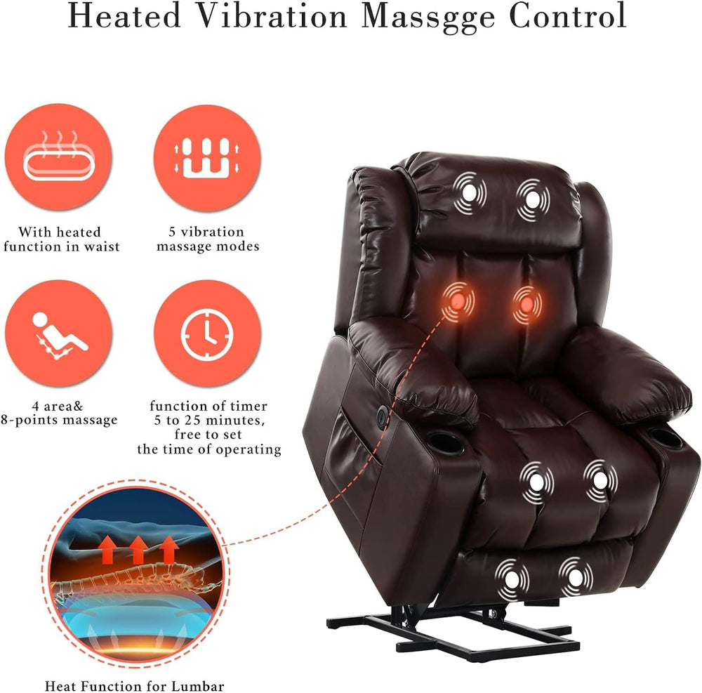 COOSLEEP Power Lift Recliner Chair Massage Heat Elderly Brown