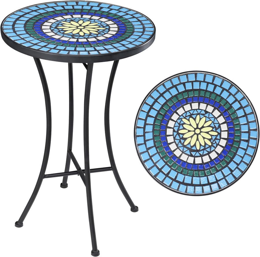 Mosaic Outdoor Side Table, 14" Round Folding End Table