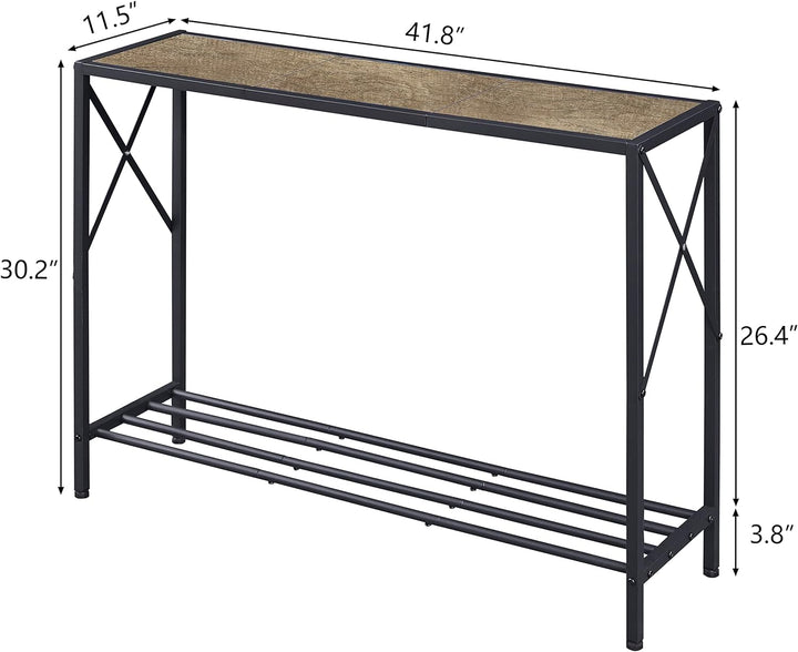 Console Table, 2-Tier Industrial Entryway, Grey & Black